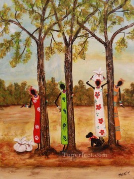 monochrome black white Painting - black women near trees African